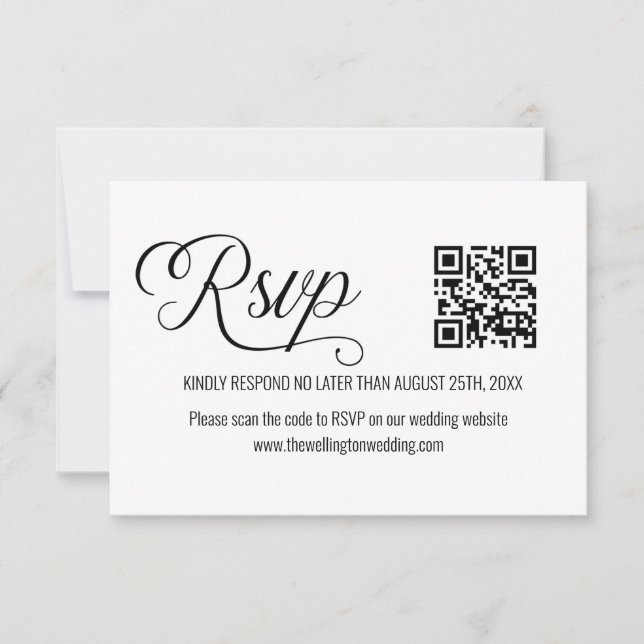 Svart och vit minimal wedding QR-kod RSVP OSA Kort (Framsida)