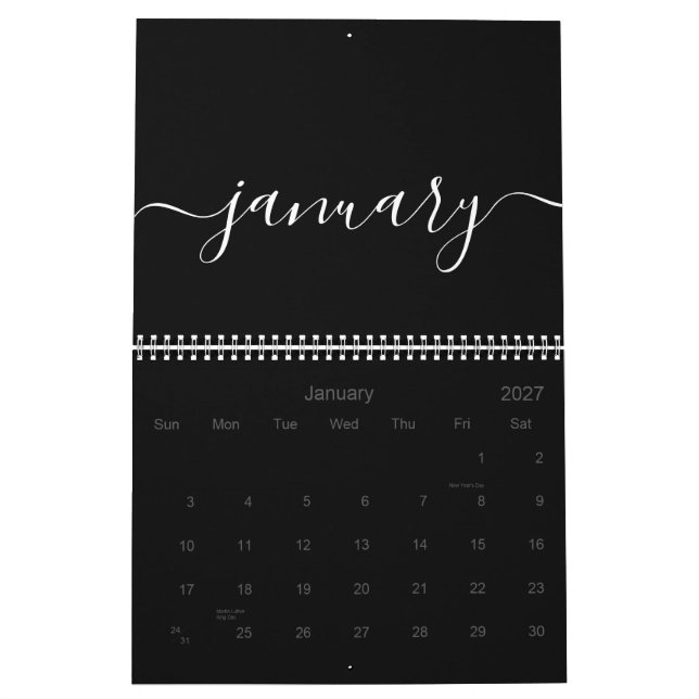 Svart och vit minimalistisk 2027 kalender (Jan 2027)