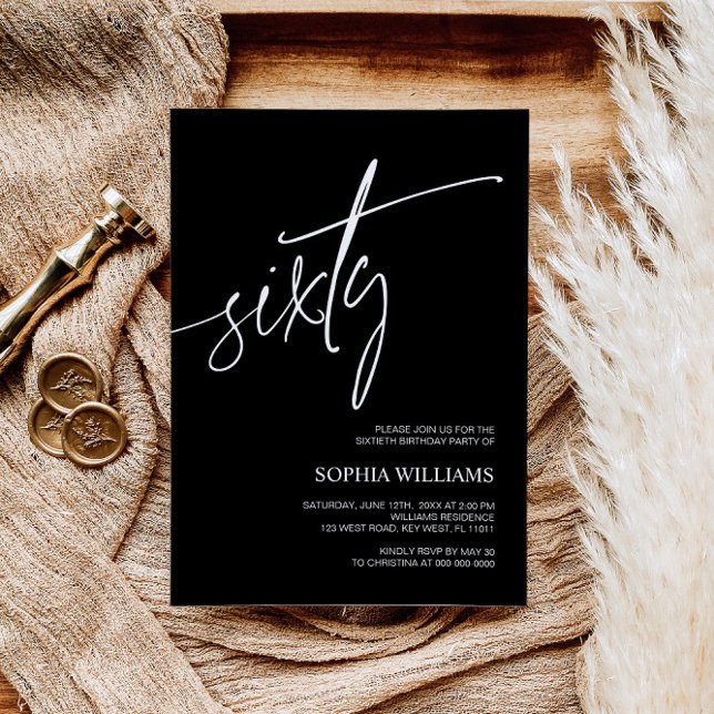 Svart och vit, minimalistisk 60:e födelsedagsinbju inbjudningar (Skapare uppladdad)
