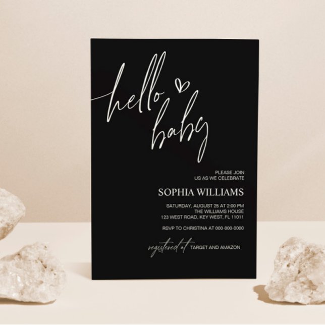 Svart och vit, minimalistisk babyvisning inbjudningar (Skapare uppladdad)