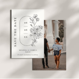 Svart och vit, minimalistisk Blommigt, foto Bröllo Spara Datumet