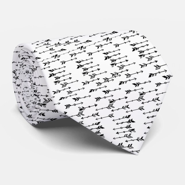 Svart och vit minimalistisk boho pilmönster slips (Rullad)