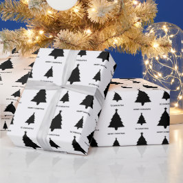 Svart och vit minimalistisk julgranmönster presentpapper