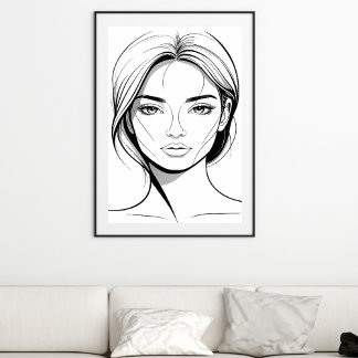 Svart och vit minimalistisk kvinna linjekonstaffis poster