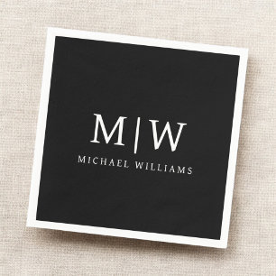 Svart och Vit Minimalistisk Modern Monogram Pappersservett
