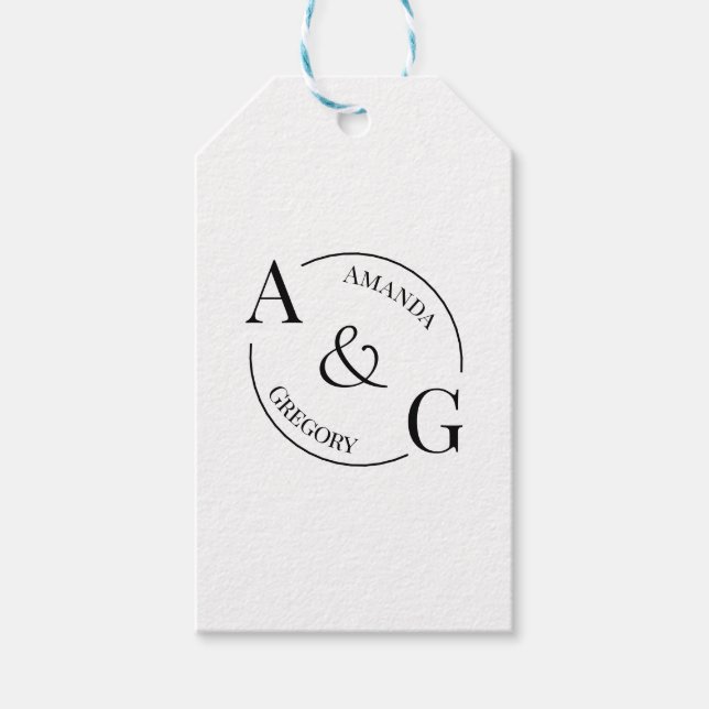 Svart och vit minimalistisk monogram presentkort presentetikett (Framsidan)