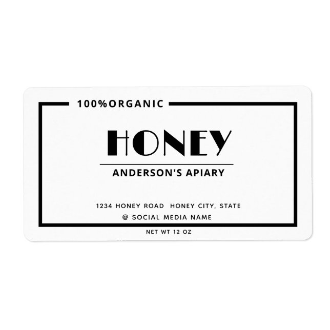 Svart och vit minimihonungsprodukt fraktsedel (Framsidan)