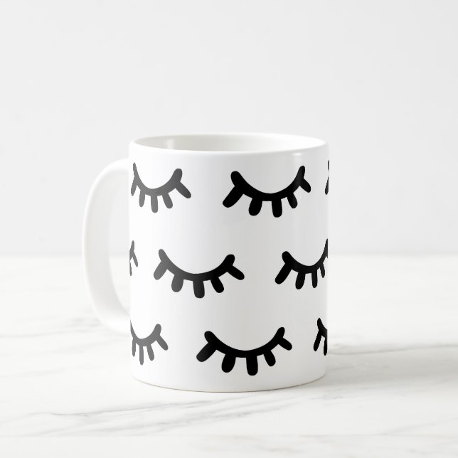 Svart och vit modern abstrakt söt öga mönster kaffemugg (Framsida vänster)