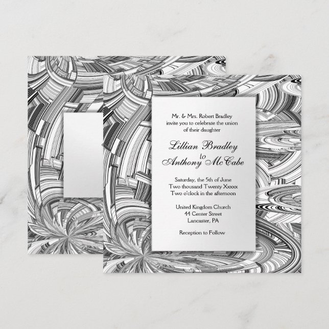 Svart och vit Modern Art Wedding-inbjudan Inbjudningar (Fram/baksida)