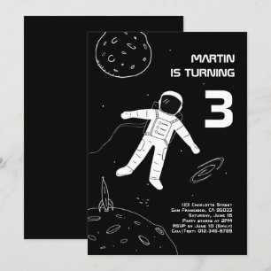 Svart och Vit modern astronaut - födelsedag Inbjudningar