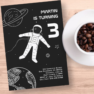Svart och Vit modern astronaut - födelsedag Inbjudningar
