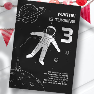 Svart och Vit modern astronaut - födelsedag Inbjudningar