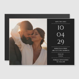 Svart och vit modern bröllopsfoto Save The Date Magnetisk Inbjudningskort