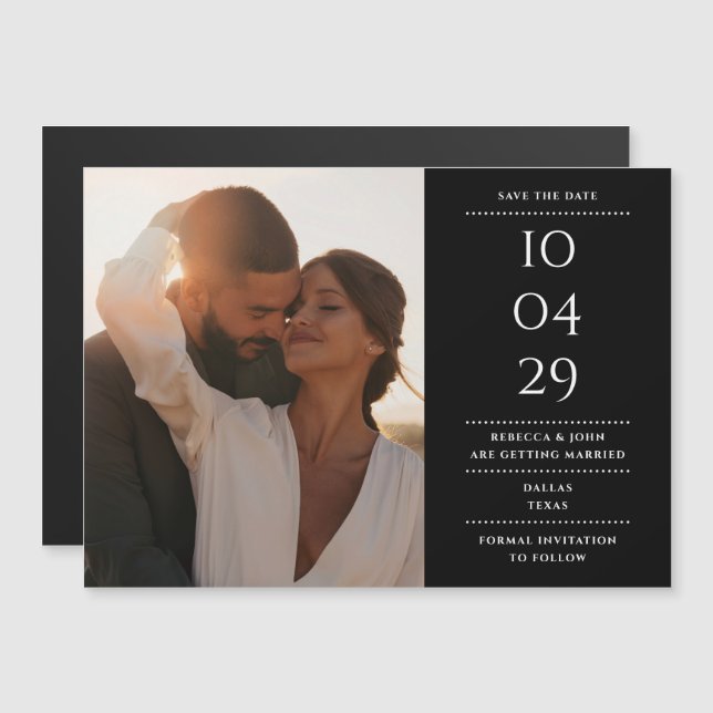 Svart och vit modern bröllopsfoto Save The Date Magnetisk Inbjudningskort (Fram/baksida)