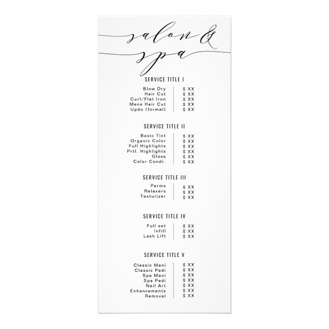 Svart och vit Modern Calligraphy Salon Spa Pris Reklamkort (Framsidan)