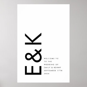 Svart och vit modern, djärv stor Monogram enkel Poster