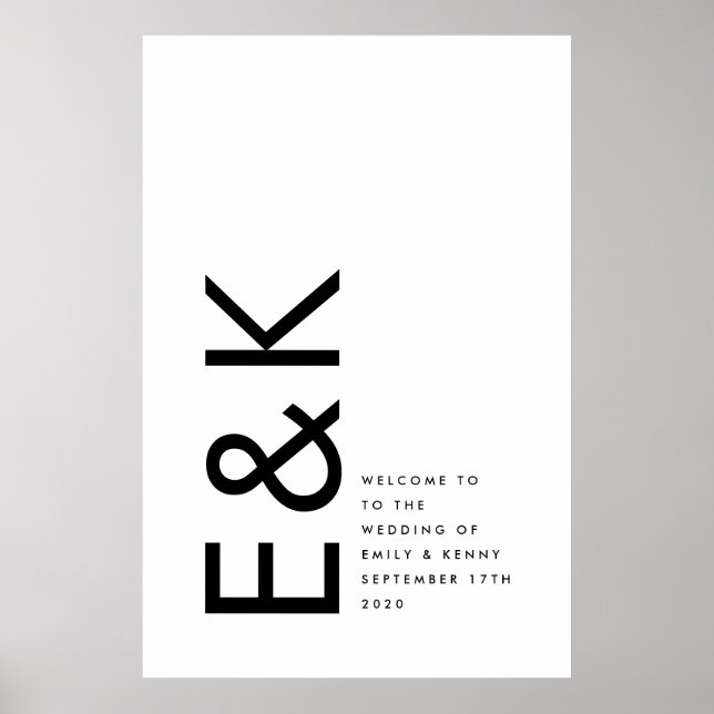 Svart och vit modern, djärv stor Monogram enkel Poster (Framsidan)