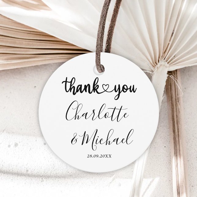 Svart och Vit Modern Elegans Bröllop Tacksamhet Gåvor Etiketter (Modern black and white thank you tags add elegant style while personalizing your wedding favors.)