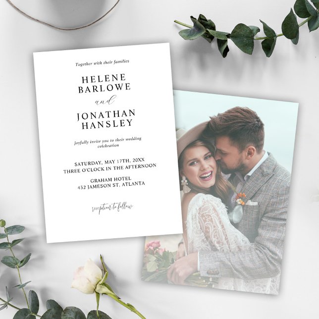 Svart och vit modern Elegant, foto Bröllop Inbjudningar (Black And White Modern Elegant Photo Wedding Invitation)
