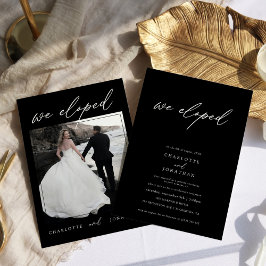 Svart och vit modern fotoelopementsbröllop inbjudningar