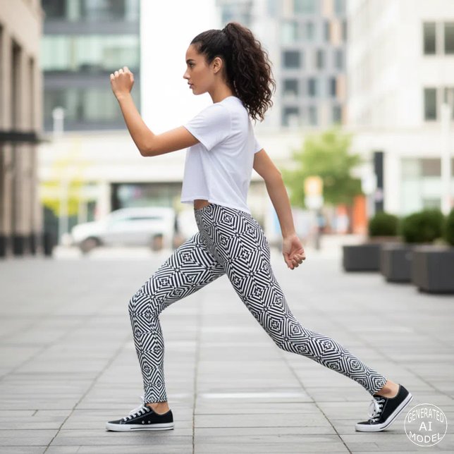 Svart och vit modern geometrisk psykedelisk tryck leggings (Skapare uppladdad)