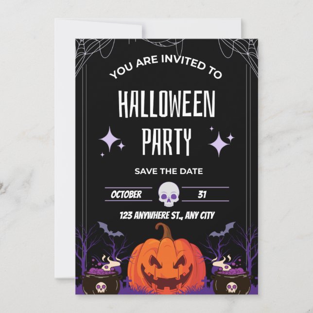 Svart och vit modern Halloween-fest inbjudan (Framsida)