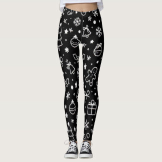 Svart och vit modern juldoodle leggings