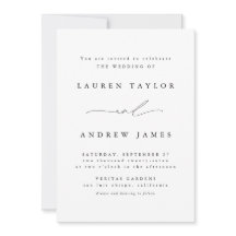 Svart och vit, modern, klassisk bröllopsinbjudan