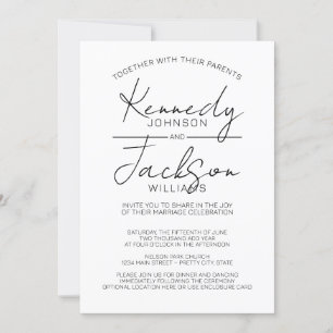 Svart och vit modern MCM Bröllop Calligraphy Inbjudningar