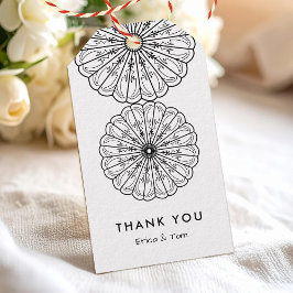 Svart och vit modern minimalistisk blomster presentetikett