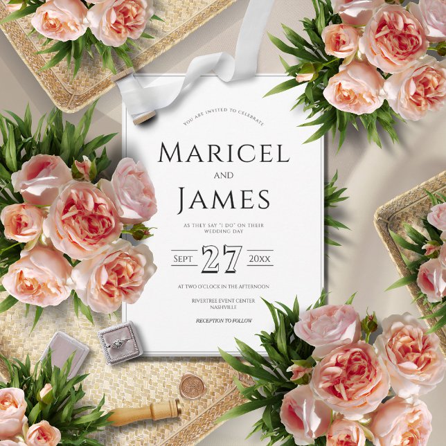 Svart och vit modern minimalistisk bröllop inbjudningar (Skapare uppladdad)