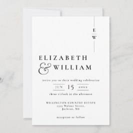 Svart och vit modern minimalistisk monogrambröllop inbjudningar