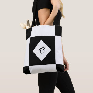 Svart och vit modern monogram kontrollerad tote Ba Tygkasse