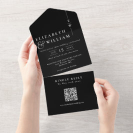 Svart och vit modern monogram QR-kod bröllop