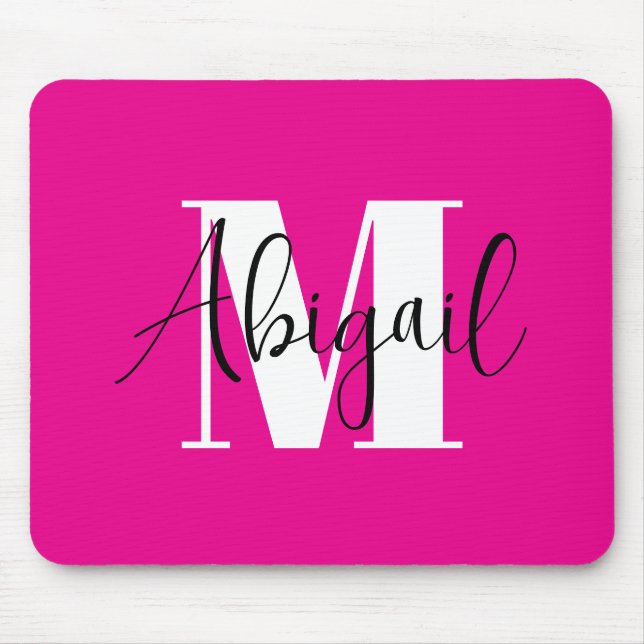 Svart och vit modern monogram varmröd musmatta (Framsidan)