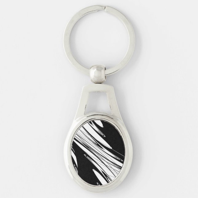 Svart och vit modern ovalt silverfärgad nyckelring (Framsidan)