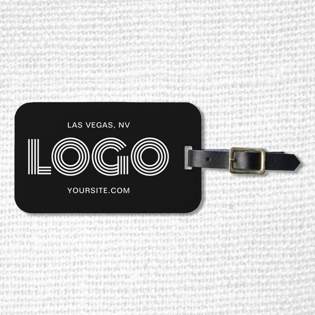 Svart och vit modern rektangulär logotyp bagagebricka (Create your own logo luggage tag for the business traveler. Template set up for a rectangle logo.)