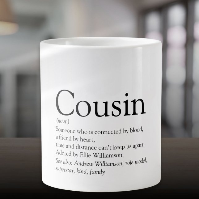 Svart och Vit Modern Rolig Cool Kusin Definition Jumbo Mugg (Black and White Modern Fun Cool Cousin Definition Giant Coffee Mug)
