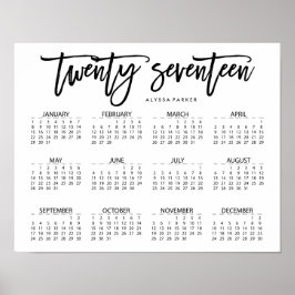 Svart och vit modern typografi 2017 kalender poster