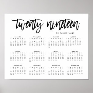 Svart och vit modern typografi 2019 kalender poster