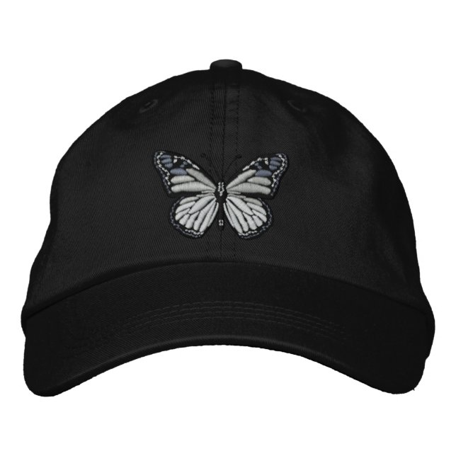 Svart och vit monarch-fjäril broderad keps (Framsida)