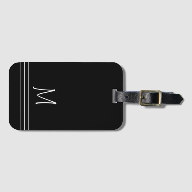 Svart och vit monogram bagagebricka (Framsida horisontal)