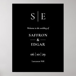 Svart och vit monogram bröllops välkomstskylt poster