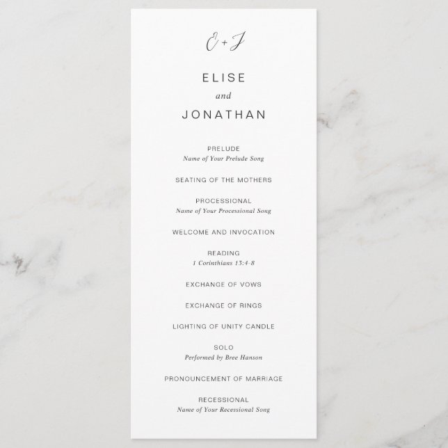 Svart och vit monogram Elegant bröllop Program (Framsida)
