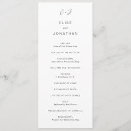 Svart och vit monogram Elegant bröllop Program