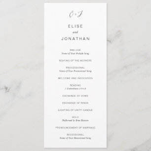 Svart och vit monogram Elegant bröllop Program