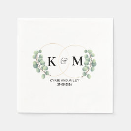 svart och vit monogram eukalyptus bröllop pappersservett