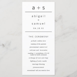 Svart och vit monogram modern minimalistisk bröllo program