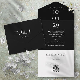Svart och vit monogram QR-kod vigsel datum