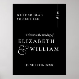 Svart och vit monogram välkomstskylt för bröllop poster